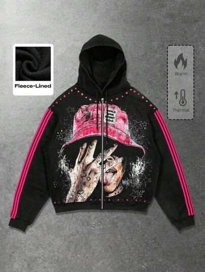 Street Life Men's Casual Street Style Zip-Up Hoodie, Autumn/Winter, Long Sleeve Top