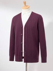 Calvornis Áo khoác cardigan cài nút công sở màu trơn thường ngày cho nam - Màu đỏ tím - Xem 6