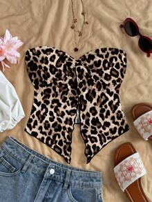 Soleia Top de mujer con estampado de leopardo marrón minimalista y casual, adecuado para primavera/verano, vacaciones, playa - Multicolor - Ver 7