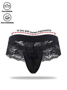 DrisQ Sexy Black Lace Wave Temptation Thong Briefs For Men - Black - View 2
