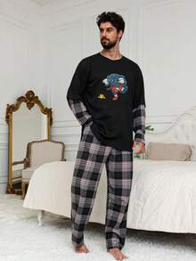 DAZY Set pijama bărbătesc din 2 piese cu imprimeu în carouri multicolor, primăvară/toamnă - Multicolor - Vizualizare 7