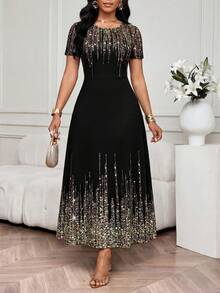 SHEIN Lady Vestido elegante de fiesta con estampado de brillo para mujer - Multicolor - Ver 5