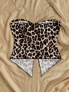 Soleia Top de mujer con estampado de leopardo marrón minimalista y casual, adecuado para primavera/verano, vacaciones, playa - Multicolor - Ver 2