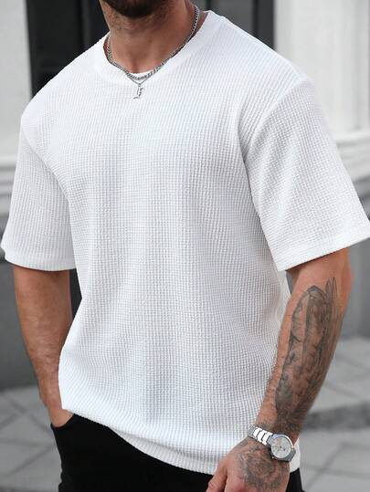 Manfinity Homme 男士舒适泡泡袖圆领短袖宽松T恤，适合男士休闲、聚会、约会、日常办公穿着，可单穿或搭配休闲服饰，山本耀司畅销款T恤，自用或送礼皆宜。