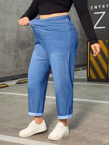 Flexra Plus Size Women Elastic Casual Denim Jeans - Medium Wash - View 3