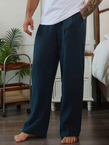 DAZY Men's Blue Crepe Fabric Pajama Bottoms, Spring/Autumn - Blue - View 4