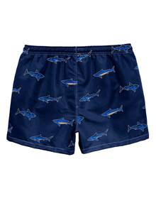 Manfinity VDAYZ Men's Drawstring Waist Fashionable Shark Print Summer Shorts, Beach Pants - Black - View 2