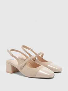 CUCCOO BIZCHIC 女士方头粗跟黑色后跟带时尚百搭简约通勤工作鞋，女士高跟穆勒鞋 - 深杏 - 查看 7