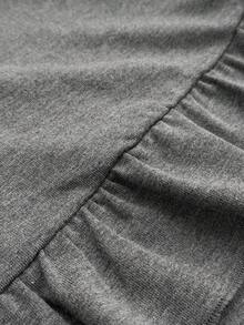 Sweetra Áo thun nữ cỡ lớn phối ren, xếp nếp, viền bèo - Xám - Xem 6