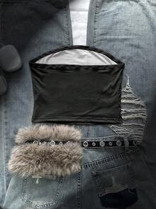 Glimmora 女士时尚百搭猫咪印花吊带背心 - 黑色 - 查看 2