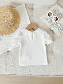 Baby Girls Cute Casual Versatile Preppy Style White Puff Collar Blouse, Summer