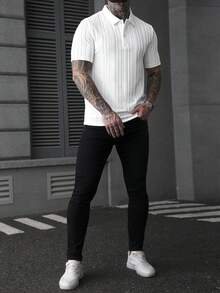 Manfinity Homme Camisa polo de manga corta de unicolor casual para hombre, verano - Blanco - Ver 5