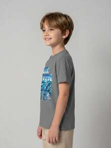 Playera para niño estilo urbano con estampado de números caricatura algodón suave corte holgado manga corta verano uso escolar y al aire libre playera - Gris - Ver 2