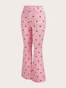SHEIN MOD Women's Heart Pattern Pocket Casual Flare Leg Jeans