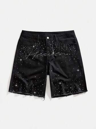 Street Life Short en jean décontracté d'été pour hommes avec ornements de strass