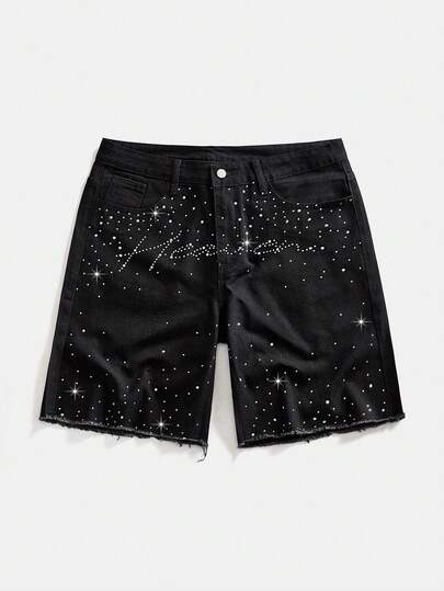 Street Life Pantaloncini di jeans casual estivi da uomo con decorazioni in strass