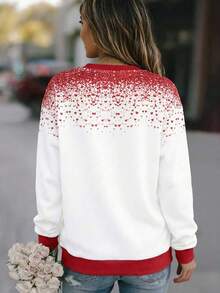 SHEIN LUNE Women's Valentine's Day Heart Gradient Contrast Color Print Sweatshirt - Multicolor - View 2