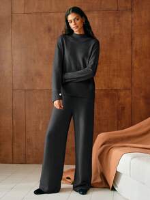 MOTF PREMIUM HIGH NECK BUTTON DETAIL SWEATER & SWEATER PANTS - Grey - View 8