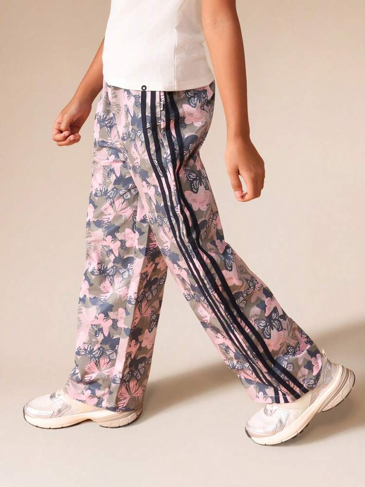 Camo Butterfly Print Wide Leg Track Pants