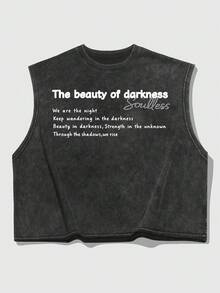 ROMWE MEN Street Life Men's Fashionable Slogan & Portrait Graphic Round Neck Tank Top, Summer - Black - View 2