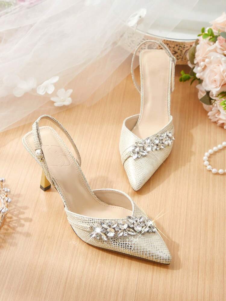 CUCCOO HITCHD Women's Fashionable Elegant Party Crystal Embellished Pointed Toe Pumps For Christmas