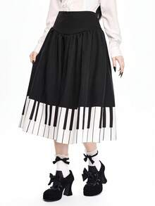 ROMWE Goth 哥特娃娃钢琴键图案A字裙（女款）