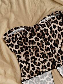 Soleia Top de mujer con estampado de leopardo marrón minimalista y casual, adecuado para primavera/verano, vacaciones, playa - Multicolor - Ver 4