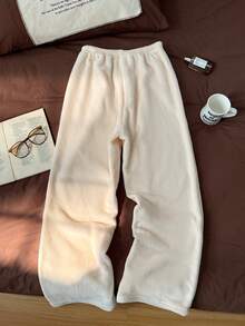 Franclia 女士休闲简约口袋法兰绒抓绒家居裤/睡裤 - 白色 - 查看 2