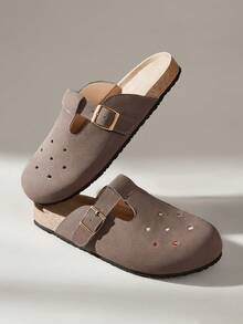 Solecia Women's Buckle Design Casual Slip-On Mules - Mocha Brown - View 6