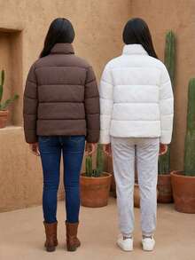 Mujer chaqueta casual acolchada diseño color sólido tela térmica ligera holgada cuello alto manga larga invierno uso diario exterior - Multicolor - Ver 2
