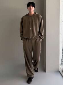 DAZY Men's Loose Fit Coffee Brown Hoodie Set, Autumn - Coffee Brown - View 3