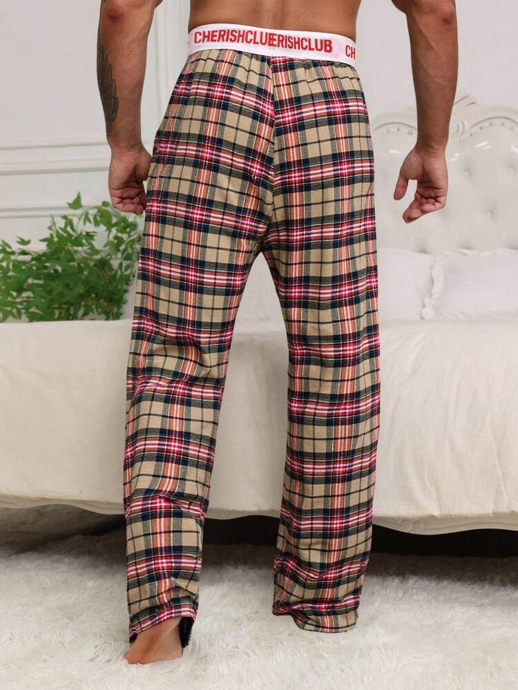 Men's Elastic Waist Letter Print Lounge Pants, Spring