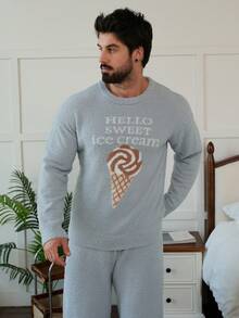 DAZY Men's Jacquard Knit Pattern Loungewear Set, Blue, Spring/Autumn - Blue - View 4