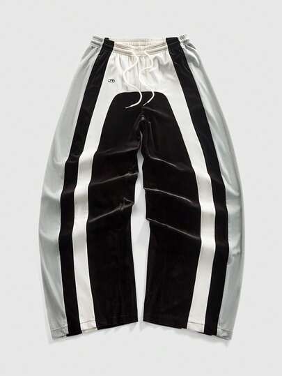 Street Life Men's Contrast Color Drawstring Waist Casual Patchwork Harem Pants