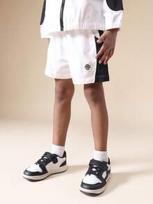 SUMWON Boys Black White Full Zip Track Top Jacket With Matching Shorts Athletic Co-Ord Set Nylon Windbreaker - Black - View 4