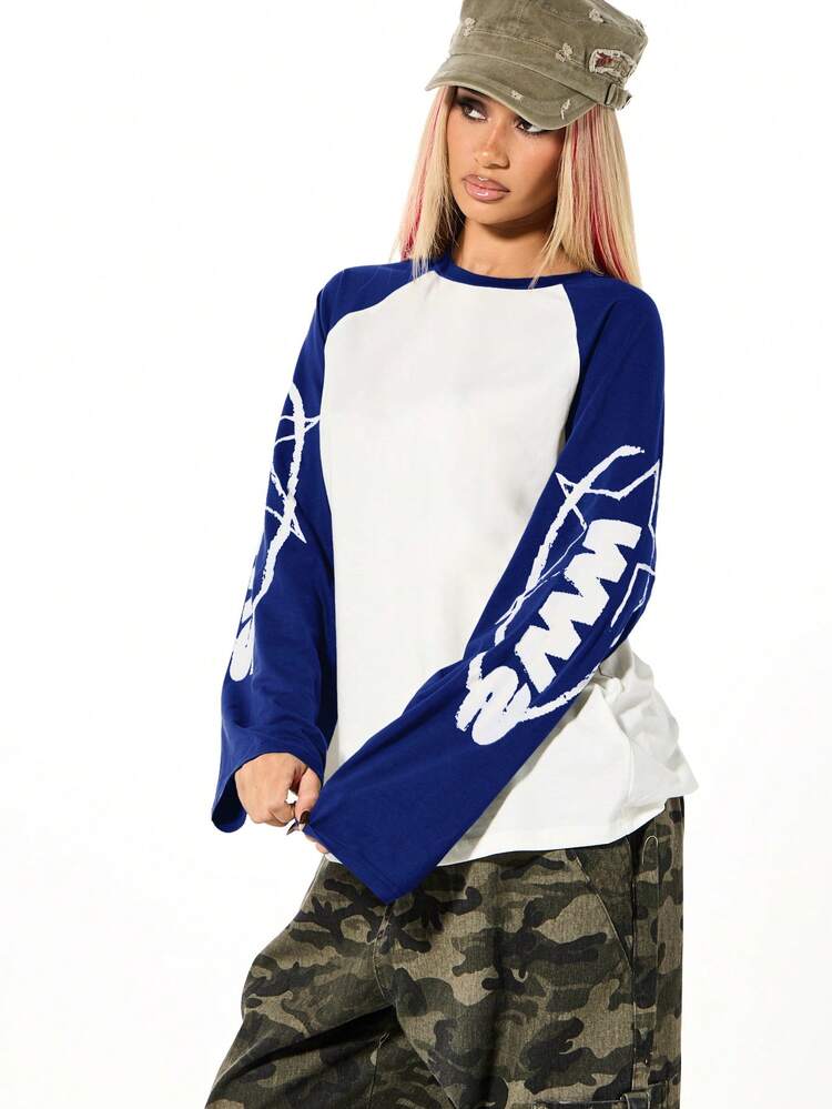 SUMWON WOMEN Maglietta da baseball raglan con grafica a stella