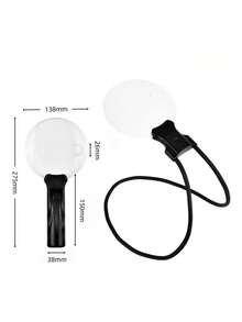 5倍放大镜，镜片直径5.43英寸，免手持阅读放大镜，可调节放大镜带支架，可佩戴于颈间，适合老年人和低视力人士在缝纫、手工、十字绣、检查和维修时使用。 - 黑色 - 查看 3