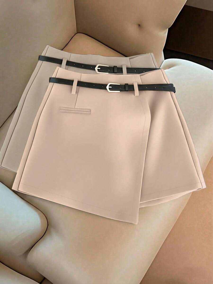 GlowEve CURVE Plus Size Women's Shorts Skirt, Elegant Casual Commute Versatile Sexy Mini Shorts, Black - Khaki - View 1