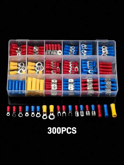 100/280/300 개 절연 와이어 케이블 커넥터 키트 링 포크 스페이드 단자 모음 자동차 가정 배선 DIY 프로젝트 전기 도구 DIY 액세서리 단자 모음