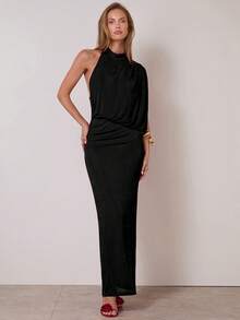 COSMINA Women's Solid Color Minimalist Dress, Everyday Wear,Valentine's Day,Party - Black - View 5