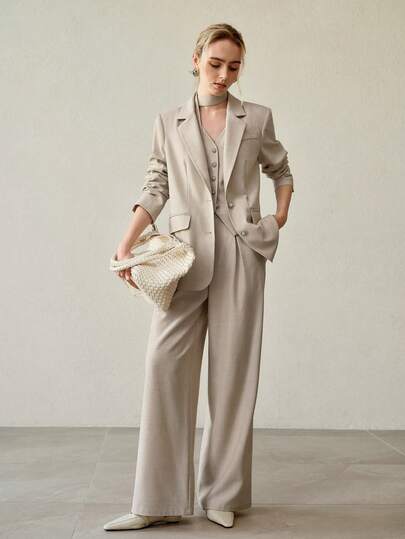 MOTF PREMIUM WOMEN'S FASHIONABLE MINIMALIST VERSATILE OATMEAL COLOR OFFICE/COMMUTE BLAZER