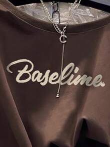 Resyla 两件套女士休闲宽松露肩字母印花长袖卫衣和格子裤套装