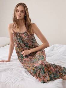 Ocili 女士佩斯利花纹腰果花图案舒适宽松吊带睡裙，休闲睡衣 - 彩色 - 查看 2