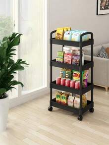 1SET Space Saving Sturdy Plastic No Tools Easy Assembly Multipurpose Mobile With Wheels Durable Structure Rolling Storage White Black Colors Sturdy Rolling Storage Cart Multipurpose Organizer Kitchen Bathroom Office Bedroom Home Commercial Use Bookshelf Function Home Organization Office Storage Space - Car Storage Rack/Black - View 14