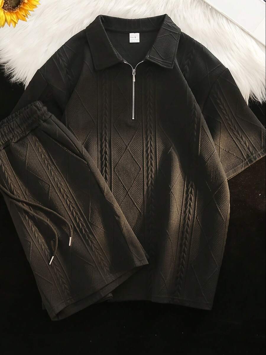 Men Polo Co-Ords - Black - View 1