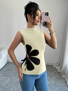 Rafferiza Áo vest nữ có dây rút, họa tiết hoa dễ thương, thích hợp cho mùa tựu trường. - Màu vàng - Xem 3