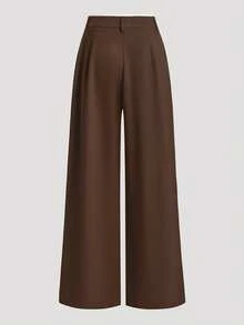 Franclia Women's High Waist Flowy Wide Leg Pants, Casual Loose Straight Leg Trousers For Commuting, Office, Dating, Flattering And Elongating - Brown - View 2