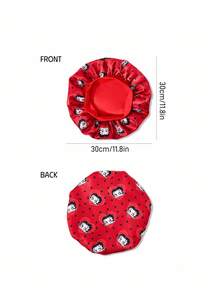 Betty Boop x SHEIN 升级版双层柔软舒适宽檐缎面睡帽，波点设计，适合日常居家穿着和睡眠，红色，礼品之选，适合派对、节日、情人节等场合。 - 酒紅色 - 查看 4