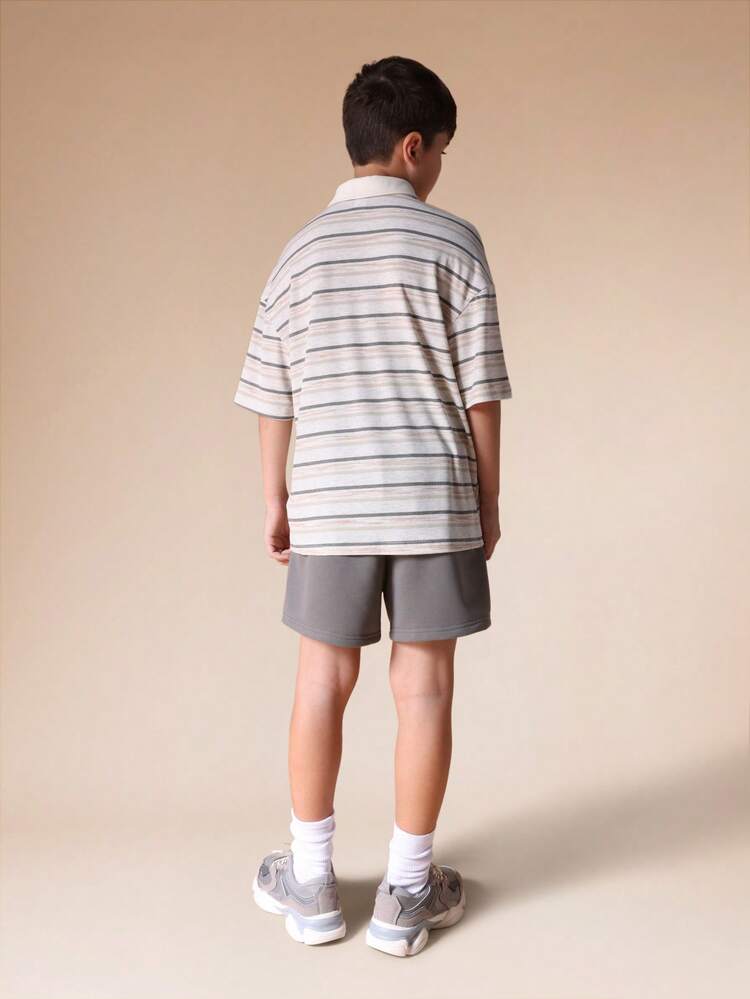 Striped Polo Shirt With Shorts Set