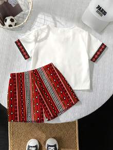 SHEIN Baby Boy Casual Embroidered, Tassel, Cute, Versatile Shirt Set, Suitable For Spring/Summer - White - View 4